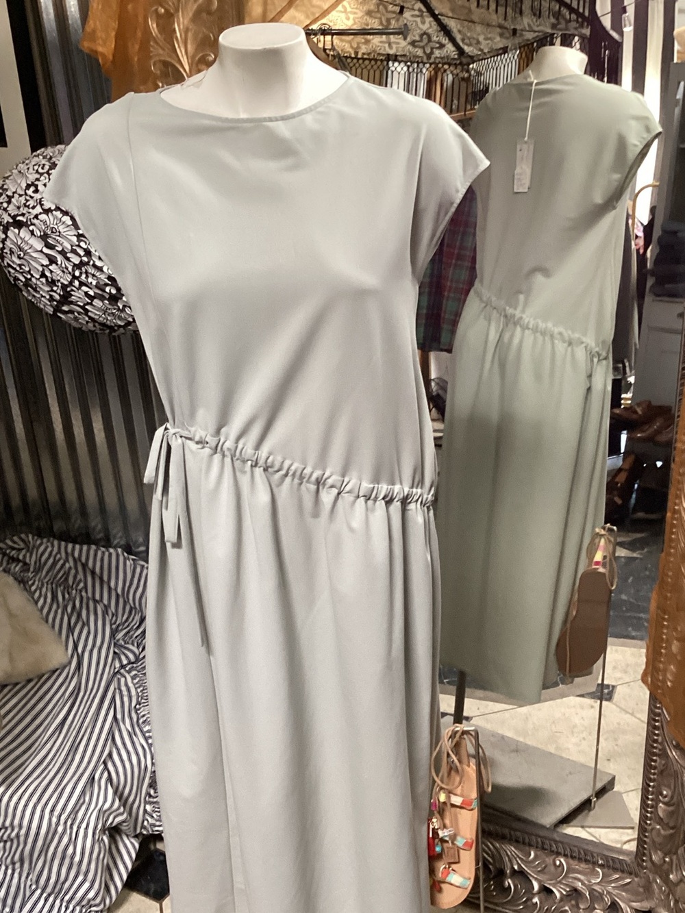 COS. Drawstring Midi Dress in Light Sage drawstring